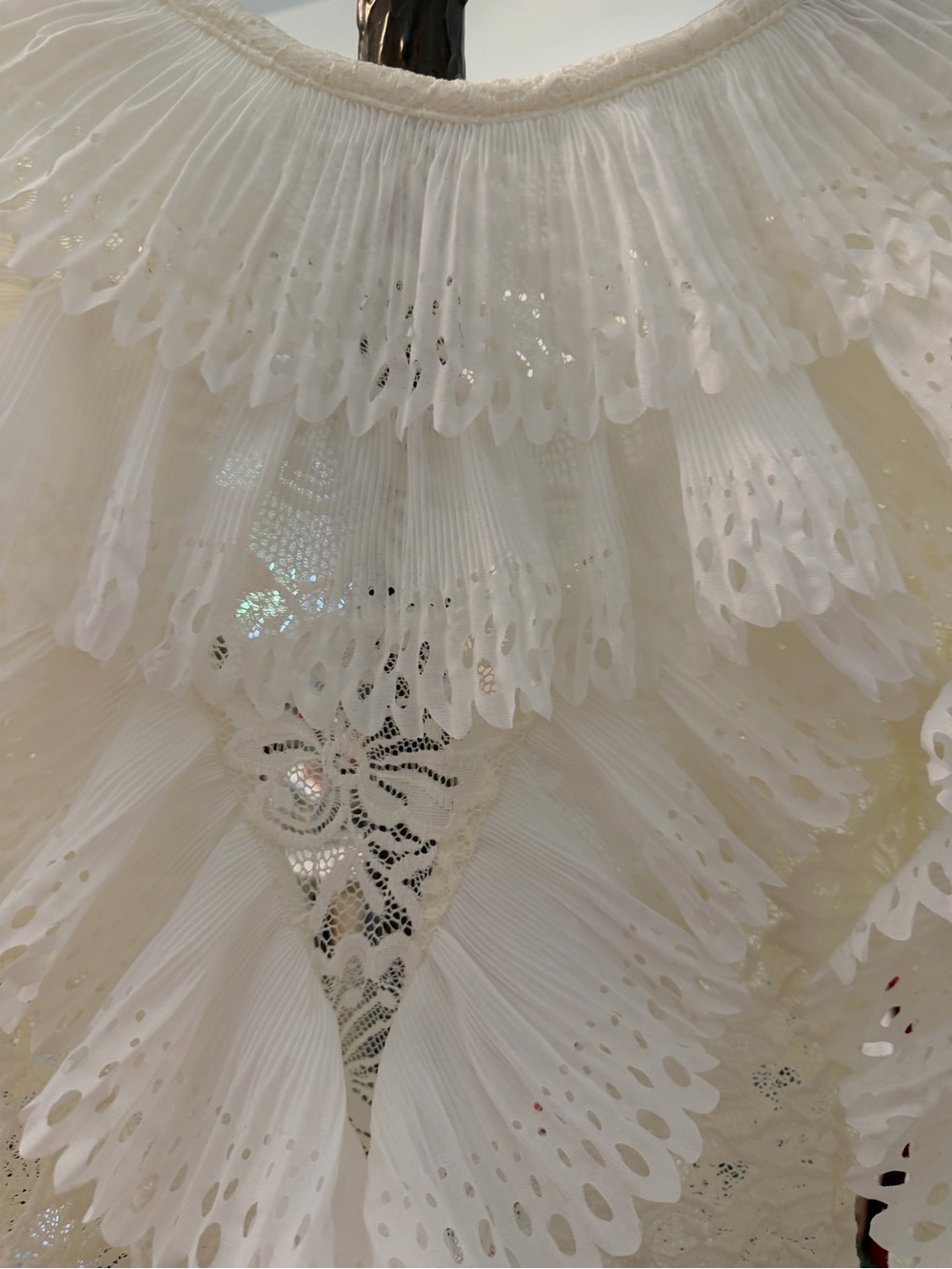 WHY Dress White Pleated Lace Top - Size M - Picture 2 of 4